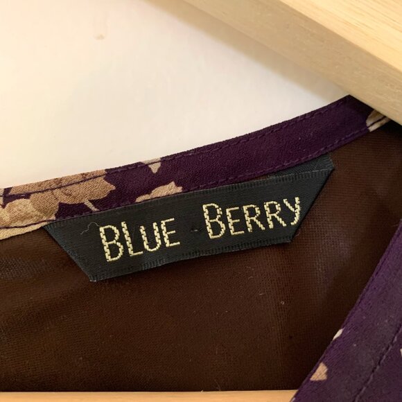 Purple Floral Midi Dress - Vintage Blue Berry - M - Picture 3 of 7